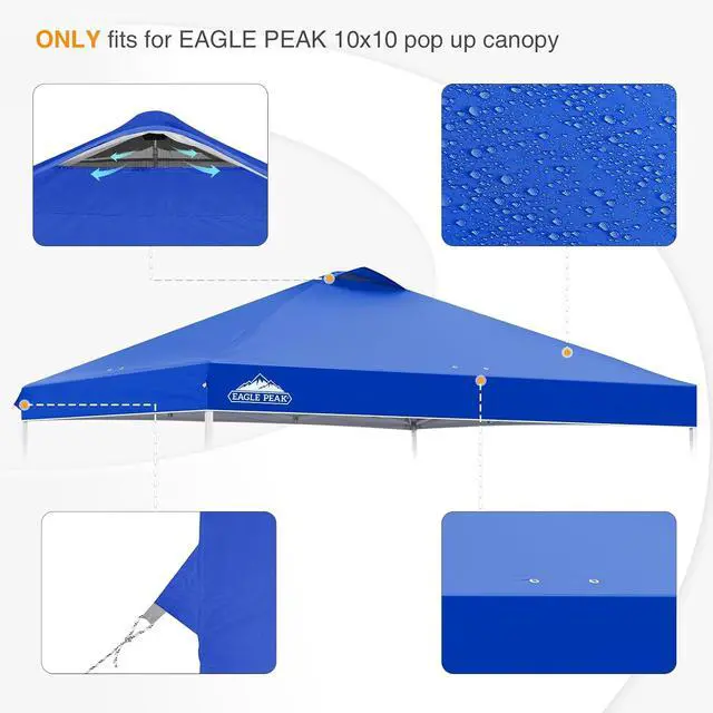 Alt view image 4 of 7 - Replacement Canopy Top for Eagle Peak 10x10 Straight Leg Pop Up Canopy Frame Only, Canopy Cover with Air Vent, UPF 50+, Frame NOT Included, Blue