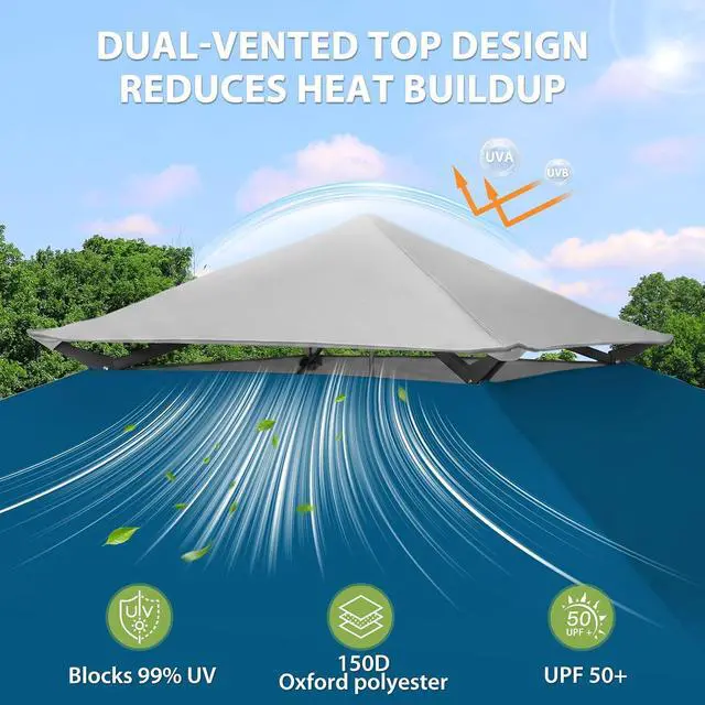 Alt view image 2 of 7 - 13x13 Straight Leg Pop Up Canopy Tent Instant Outdoor Canopy Easy Single Person Set up Folding Shelter w/Auto Extending Eaves 169 Square Feet of Shade (Blue/Gray)