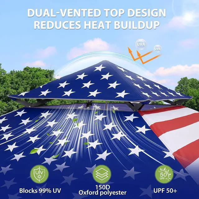Alt view image 2 of 7 - 13x13 Straight Leg Pop Up Canopy Tent Instant Outdoor Canopy Easy Single Person Set up Folding Shelter w/Auto Extending Eaves 169 Square Feet of Shade (American Flag)