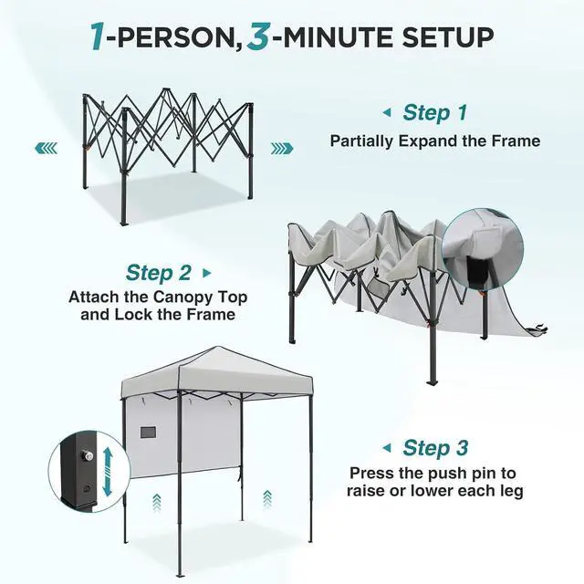 Alt view image 2 of 7 - 6x4 Instant Pop Up Canopy Tent with 1 Half Wall Panel, Straight Leg Sun Shelter, Portable Canopy with Carry Bag for Camping, Beach & Sports, Gray