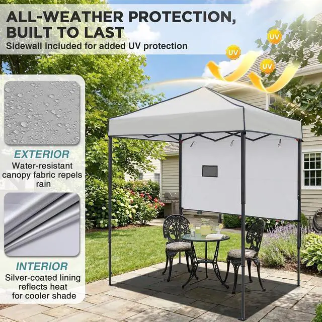 Alt view image 4 of 7 - 6x4 Instant Pop Up Canopy Tent with 1 Half Wall Panel, Straight Leg Sun Shelter, Portable Canopy with Carry Bag for Camping, Beach & Sports, Gray