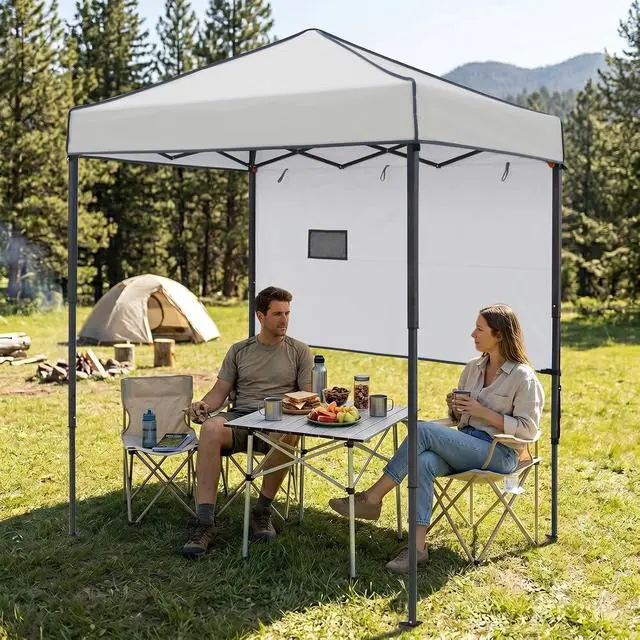 Alt view image 5 of 7 - 6x4 Instant Pop Up Canopy Tent with 1 Half Wall Panel, Straight Leg Sun Shelter, Portable Canopy with Carry Bag for Camping, Beach & Sports, Gray