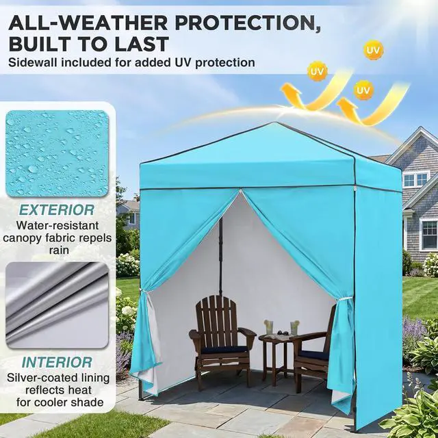 Alt view image 4 of 7 - 6x4 Instant Pop Up Canopy Tent with 4 Side Wall Panels, Straight Leg Sun Shelter, Portable Canopy with Carry Bag for Camping, Beach & Sports, Light Blue