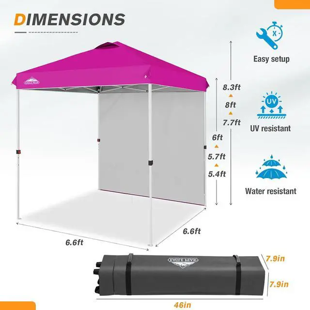 Alt view image 3 of 7 - Commercial Canopy 6.6x6.6 Pop Up Canopy Tent with 1 Sidewall, Easy Setup Heavy Duty Instant Event Shelter for Vendors & Markets, Outdoor Sun Shade, Pink