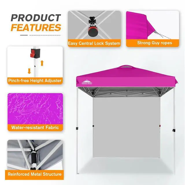 Alt view image 6 of 7 - Commercial Canopy 6.6x6.6 Pop Up Canopy Tent with 1 Sidewall, Easy Setup Heavy Duty Instant Event Shelter for Vendors & Markets, Outdoor Sun Shade, Pink