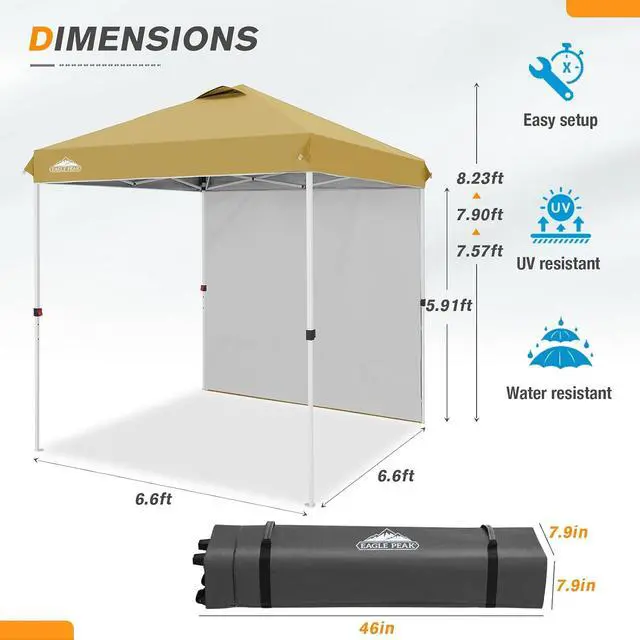 Alt view image 3 of 7 - Commercial Canopy 6.6x6.6 Pop Up Canopy Tent with 1 Sidewall, Easy Setup Heavy Duty Instant Event Shelter for Vendors & Markets, Outdoor Sun Shade, Beige