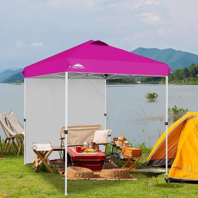 Alt view image 7 of 7 - Commercial Canopy 6.6x6.6 Pop Up Canopy Tent with 1 Sidewall, Easy Setup Heavy Duty Instant Event Shelter for Vendors & Markets, Outdoor Sun Shade, Pink