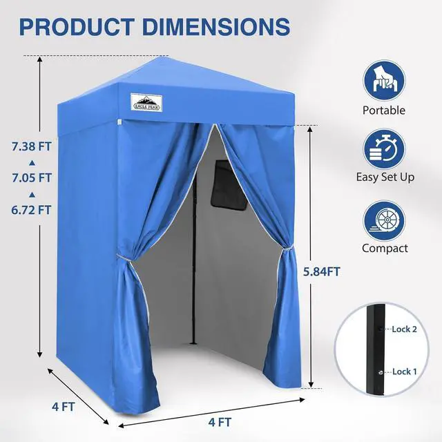 Alt view image 3 of 7 - Flex Ultra Compact 4x4 Changing Room, Pop-up Canopy, Sun Shelter, Portable Privacy Canopy Cabana for Pool, Fashion Photoshoots, or Camping, Blue