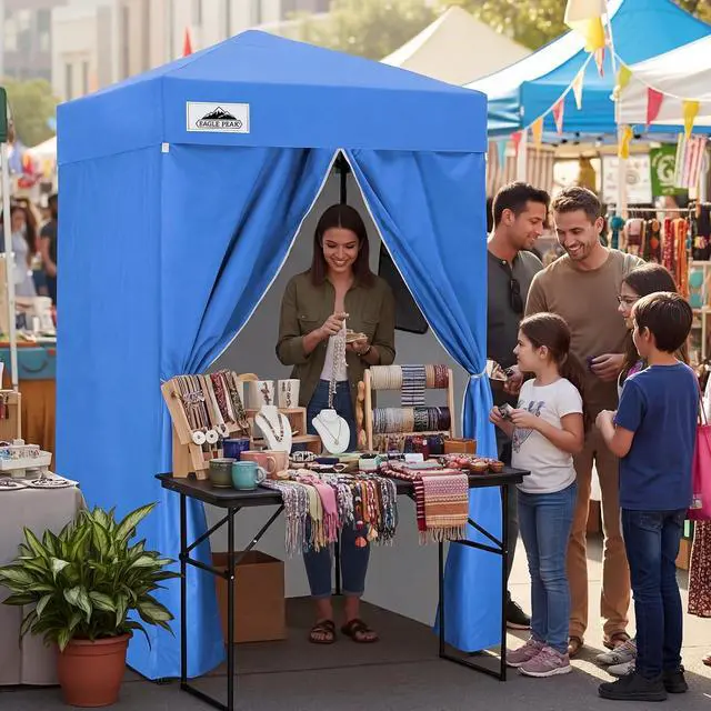 Alt view image 5 of 7 - Flex Ultra Compact 4x4 Changing Room, Pop-up Canopy, Sun Shelter, Portable Privacy Canopy Cabana for Pool, Fashion Photoshoots, or Camping, Blue