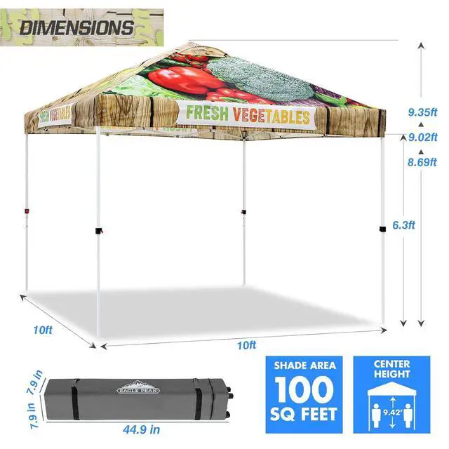 Alt view image 3 of 7 - Pop Up Canopy Tent with Wheeled Carry Bag, 8 Stakes, 4 Ropes, 4 Weight Bags, Easy Set Up Tent Canopy, 10x10 ft, 100sqft of Shade, Vegetable Stand