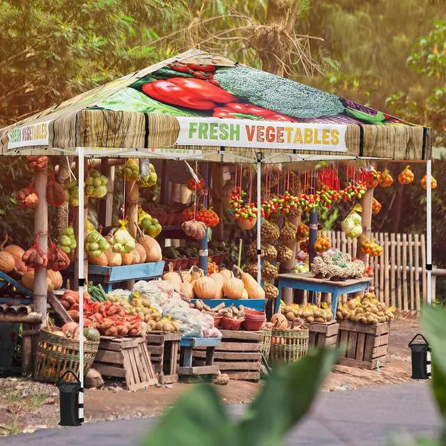 Alt view image 5 of 7 - Pop Up Canopy Tent with Wheeled Carry Bag, 8 Stakes, 4 Ropes, 4 Weight Bags, Easy Set Up Tent Canopy, 10x10 ft, 100sqft of Shade, Vegetable Stand