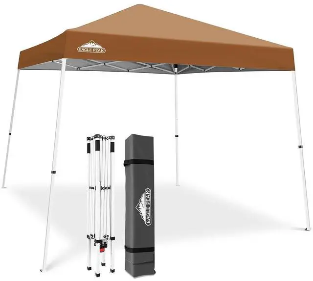 Main image of 10x10 Slant Leg Pop-up Canopy Tent Easy One Person Setup Instant Outdoor Beach Canopy Folding Portable Sports Shelter 10x10 Base 8x8 Top (Khaki)
