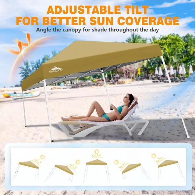 Alt view image 7 of 7 - 10x10 Slant Leg Pop-up Canopy Tent Easy One Person Setup Instant Outdoor Beach Canopy Folding Portable Sports Shelter 10x10 Base 8x8 Top (Beige)
