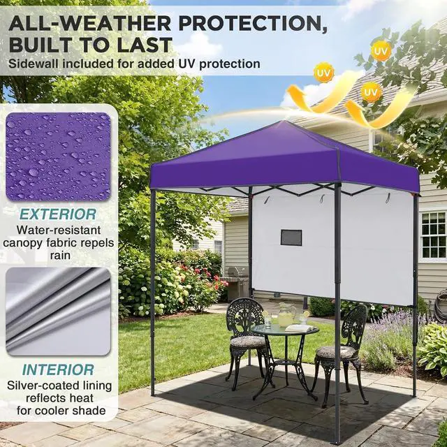 Alt view image 4 of 7 - 6x4 Instant Pop Up Canopy Tent with 1 Half Wall Panel, Straight Leg Sun Shelter, Portable Canopy with Carry Bag for Camping, Beach & Sports, Purple