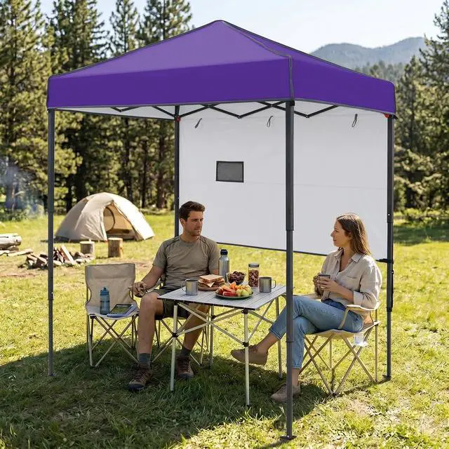 Alt view image 5 of 7 - 6x4 Instant Pop Up Canopy Tent with 1 Half Wall Panel, Straight Leg Sun Shelter, Portable Canopy with Carry Bag for Camping, Beach & Sports, Purple