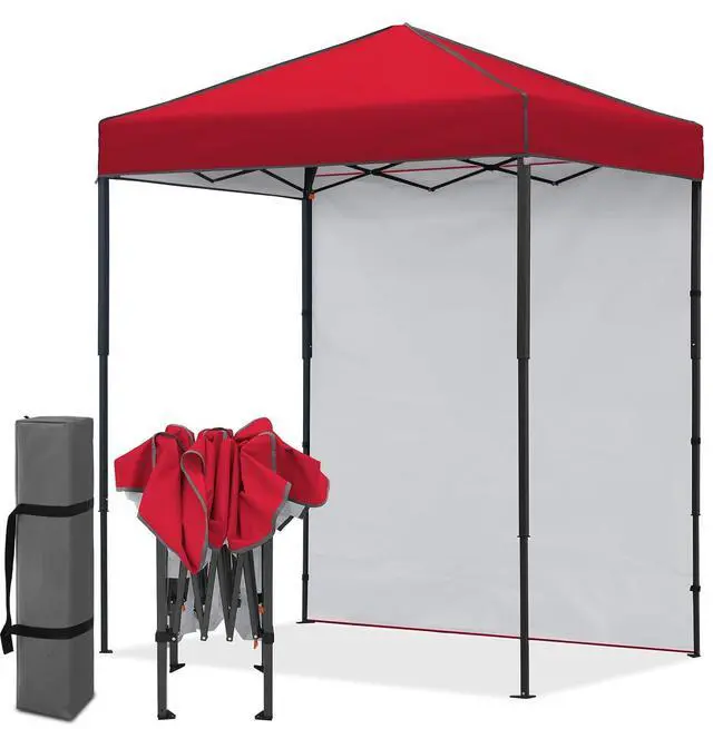 Main image of 6x4 Instant Pop Up Canopy Tent with 1 Side Wall Panel, Straight Leg Sun Shelter, Portable Canopy with Carry Bag for Camping, Beach & Sports, Red
