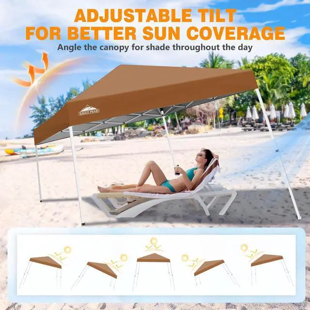 Alt view image 7 of 7 - 10x10 Slant Leg Pop-up Canopy Tent Easy One Person Setup Instant Outdoor Beach Canopy Folding Portable Sports Shelter 10x10 Base 8x8 Top (Khaki)