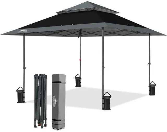 Main image of 13x13 Straight Leg Pop Up Canopy Tent Instant Outdoor Canopy Easy Single Person Set up Folding Shelter w/Auto Extending Eaves 169 Square Feet of Shade (Black/Gray)