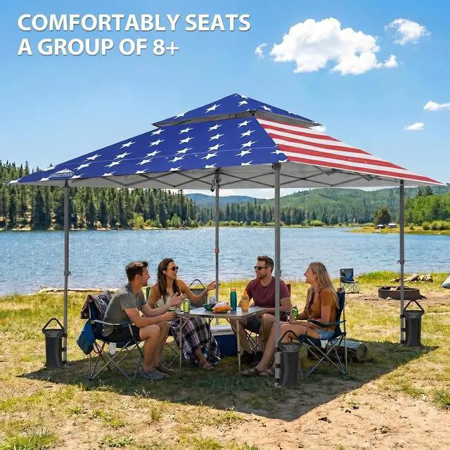 Alt view image 5 of 7 - 13x13 Straight Leg Pop Up Canopy Tent Instant Outdoor Canopy Easy Single Person Set up Folding Shelter w/Auto Extending Eaves 169 Square Feet of Shade (American Flag)