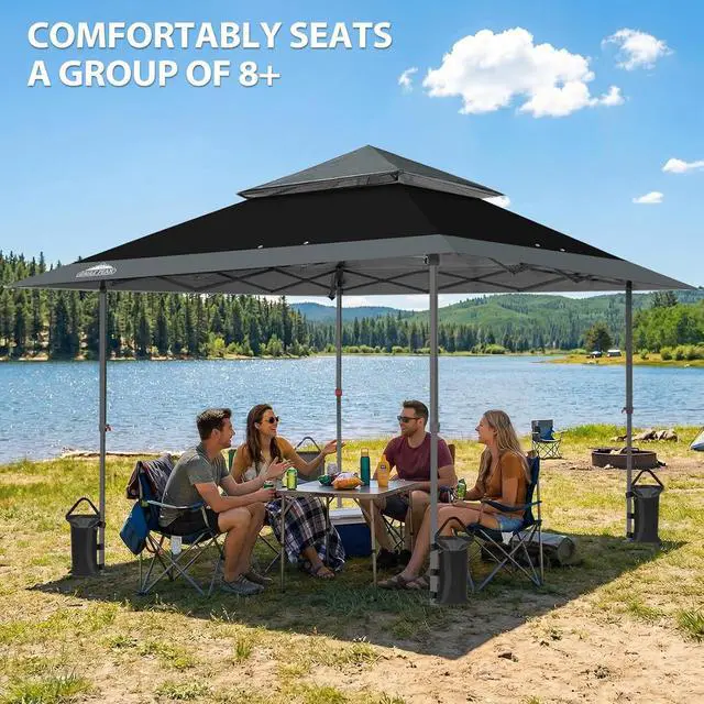 Alt view image 5 of 7 - 13x13 Straight Leg Pop Up Canopy Tent Instant Outdoor Canopy Easy Single Person Set up Folding Shelter w/Auto Extending Eaves 169 Square Feet of Shade (Black/Gray)