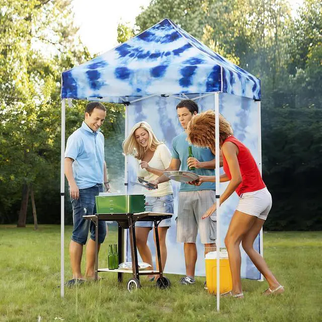 Alt view image 7 of 7 - Pop up Canopy 5x5, Outdoor Portable Canopy Tent with One Removable Sunwall, Carry Bag Included, Tie Dye Blue