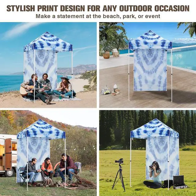 Alt view image 5 of 7 - Pop up Canopy 5x5, Outdoor Portable Canopy Tent with One Removable Sunwall, Carry Bag Included, Tie Dye Blue