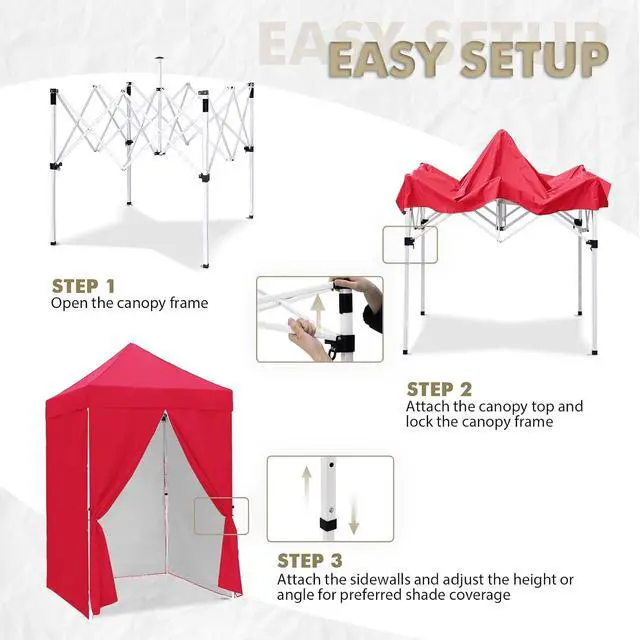 Alt view image 2 of 7 - 5x5 Instant Canopy with 4-Side Wall Panels, Small Pop up Portable Canopy Tent with Carry Bag, Light Weight Sun Shelter for Sports, Camping and Beach, Red
