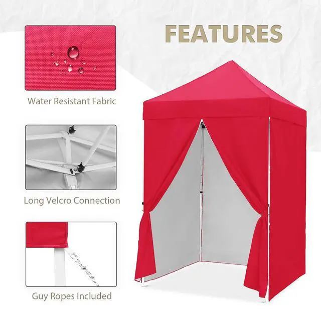 Alt view image 6 of 7 - 5x5 Instant Canopy with 4-Side Wall Panels, Small Pop up Portable Canopy Tent with Carry Bag, Light Weight Sun Shelter for Sports, Camping and Beach, Red