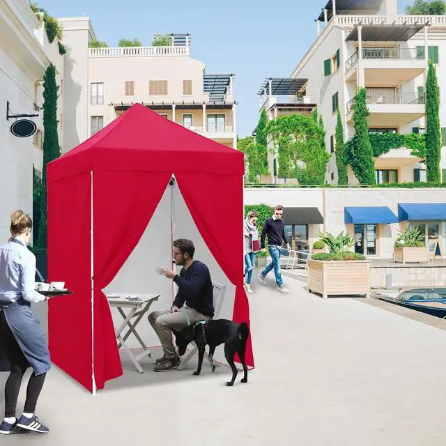 Alt view image 5 of 7 - 5x5 Instant Canopy with 4-Side Wall Panels, Small Pop up Portable Canopy Tent with Carry Bag, Light Weight Sun Shelter for Sports, Camping and Beach, Red