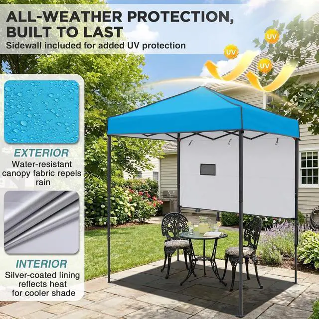 Alt view image 4 of 7 - 6x4 Instant Pop Up Canopy Tent with 1 Half Wall Panel, Straight Leg Sun Shelter, Portable Canopy with Carry Bag for Camping, Beach & Sports, Light Blue
