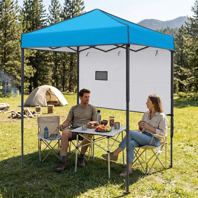 Alt view image 5 of 7 - 6x4 Instant Pop Up Canopy Tent with 1 Half Wall Panel, Straight Leg Sun Shelter, Portable Canopy with Carry Bag for Camping, Beach & Sports, Light Blue