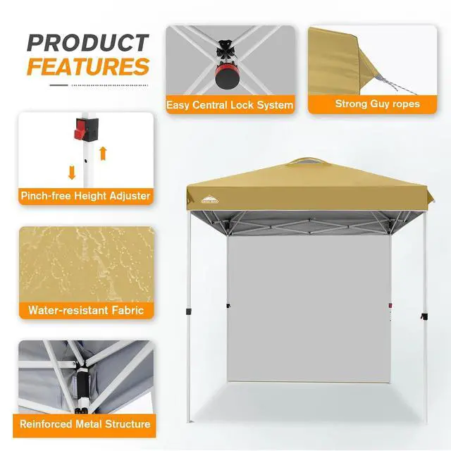 Alt view image 6 of 7 - Commercial Canopy 6.6x6.6 Pop Up Canopy Tent with 1 Sidewall, Easy Setup Heavy Duty Instant Event Shelter for Vendors & Markets, Outdoor Sun Shade, Beige