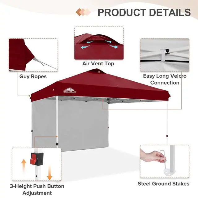 Alt view image 6 of 7 - Commercial Canopy 12x12 Pop Up Canopy Tent with 1 Sidewall, Easy Setup Heavy Duty Instant Event Shelter for Vendors & Markets, Outdoor Sun Shade, Burgundy