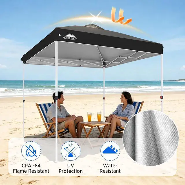 Alt view image 2 of 7 - Pop Up Canopy Tent with Wheeled Carry Bag, 8 Stakes, 4 Ropes, Easy Set Up Tent Canopy, 8x8 ft, Black
