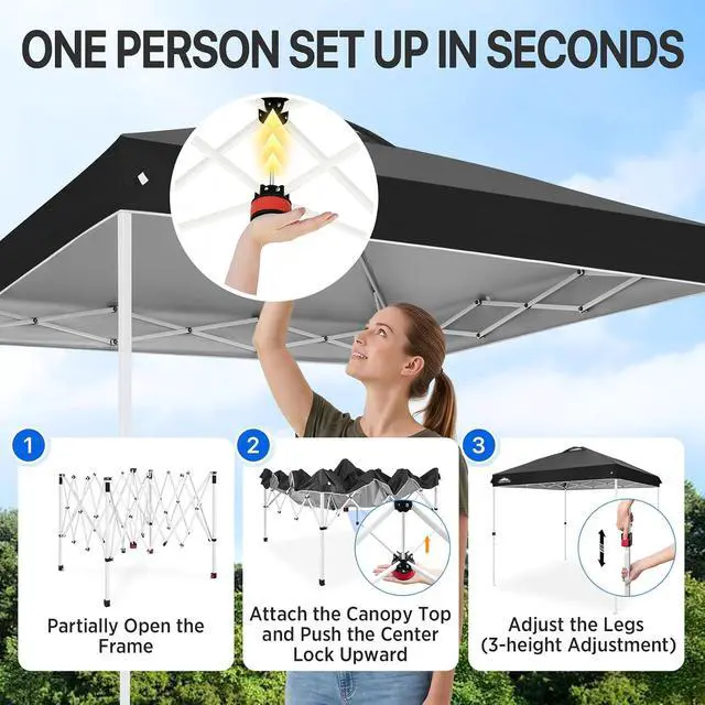 Alt view image 4 of 7 - Pop Up Canopy Tent with Wheeled Carry Bag, 8 Stakes, 4 Ropes, Easy Set Up Tent Canopy, 8x8 ft, Black
