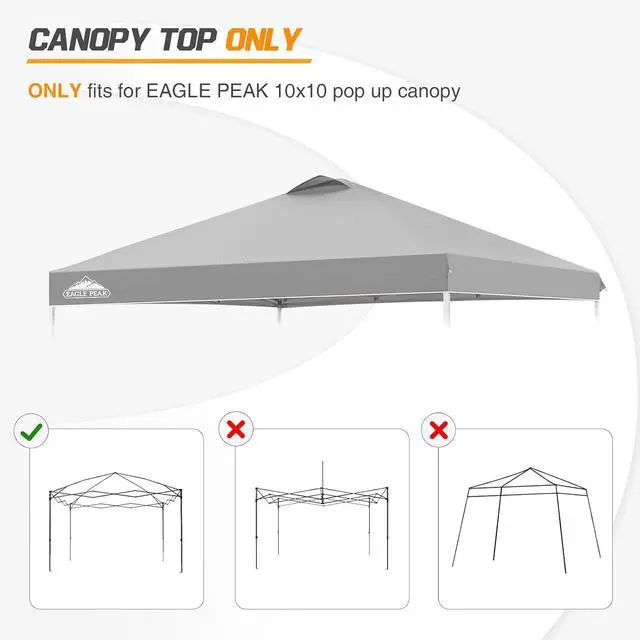 Alt view image 7 of 7 - Replacement Canopy Top for Eagle Peak 10x10 Straight Leg Pop Up Canopy Frame Only, Canopy Cover with Air Vent, UPF 50+, Frame NOT Included, Light Gray