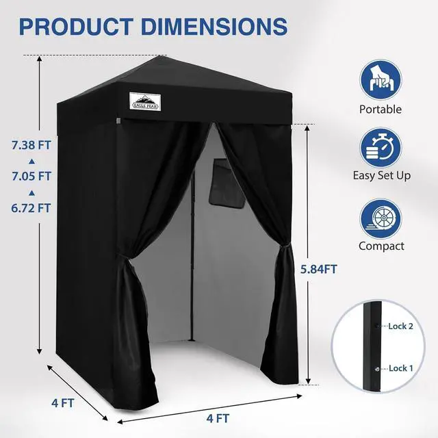 Alt view image 3 of 7 - Flex Ultra Compact 4x4 Changing Room, Pop-up Canopy, Sun Shelter, Portable Privacy Canopy Cabana for Pool, Fashion Photoshoots, or Camping, Black