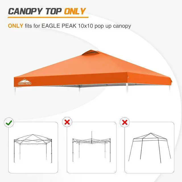 Alt view image 7 of 7 - Replacement Canopy Top for Eagle Peak 10x10 Straight Leg Pop Up Canopy Frame Only, Canopy Cover with Air Vent, UPF 50+, Frame NOT Included, Orange
