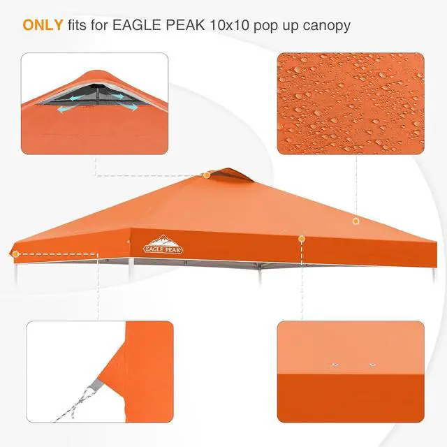 Alt view image 4 of 7 - Replacement Canopy Top for Eagle Peak 10x10 Straight Leg Pop Up Canopy Frame Only, Canopy Cover with Air Vent, UPF 50+, Frame NOT Included, Orange
