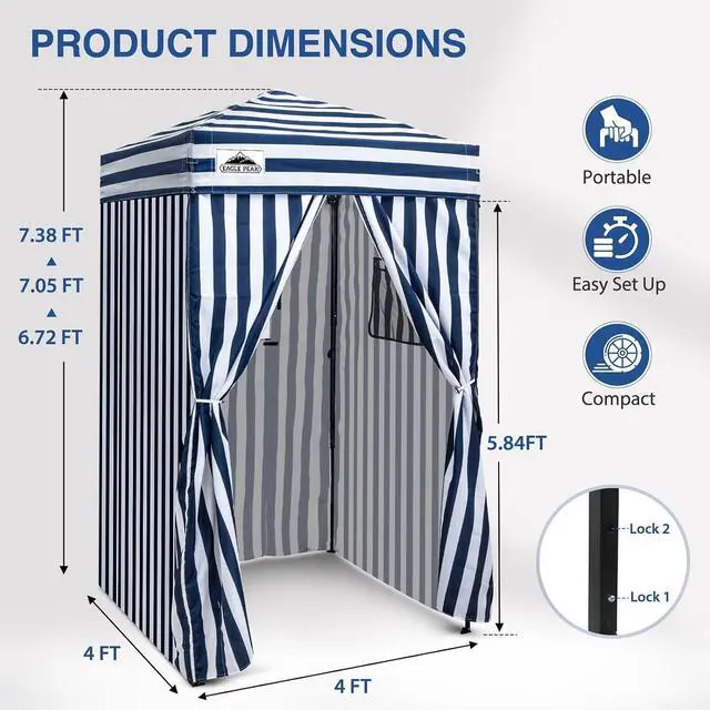 Alt view image 3 of 7 - Flex Ultra Compact 4x4 Changing Room, Pop-up Canopy, Sun Shelter, Portable Privacy Canopy Cabana for Pool, Fashion Photoshoots, or Camping, White/Blue