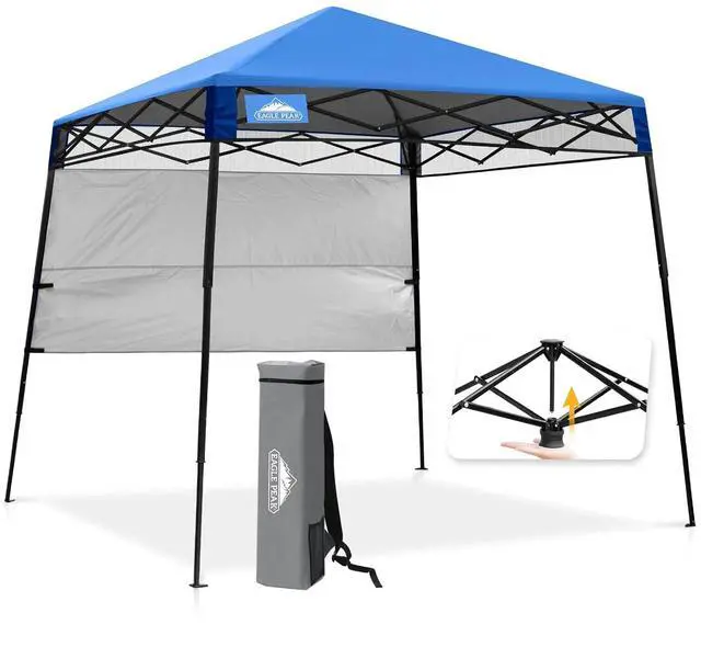 Main image of 8x8 Pop Up Canopy Tent with Sidewall, Compact, Portable Slant Leg Instant Sun Shelter for Beach, Sports, & Camping, 8x8 Base 6x6 Top, Blue