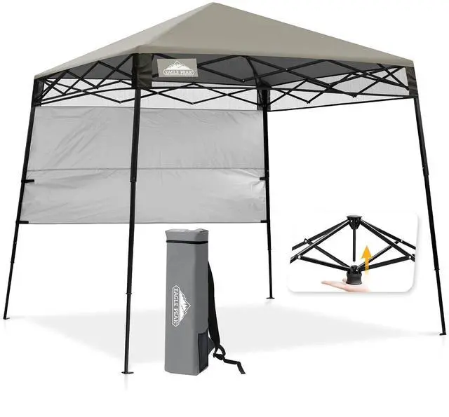 Main image of 8x8 Pop Up Canopy Tent with Sidewall, Compact, Portable Slant Leg Instant Sun Shelter for Beach, Sports, & Camping, 8x8 Base 6x6 Top, Light Brown
