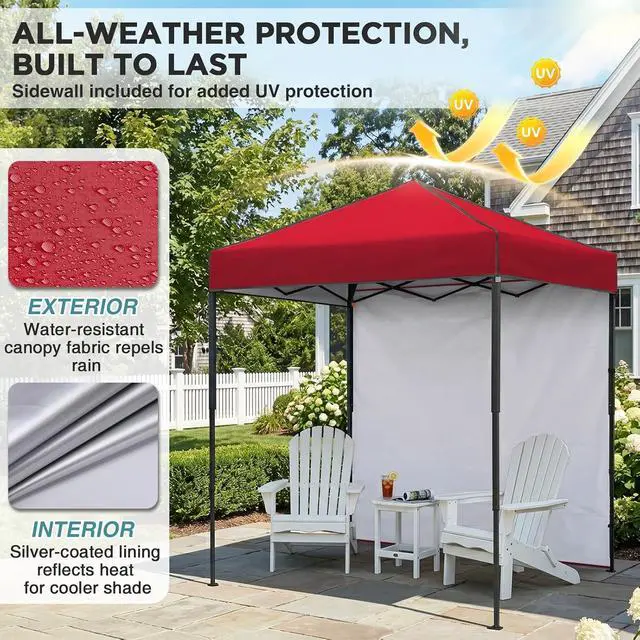 Alt view image 4 of 7 - 6x4 Instant Pop Up Canopy Tent with 1 Side Wall Panel, Straight Leg Sun Shelter, Portable Canopy with Carry Bag for Camping, Beach & Sports, Red