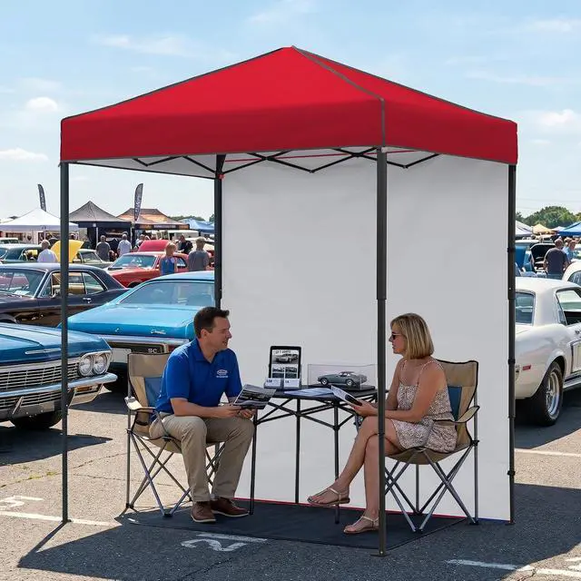 Alt view image 5 of 7 - 6x4 Instant Pop Up Canopy Tent with 1 Side Wall Panel, Straight Leg Sun Shelter, Portable Canopy with Carry Bag for Camping, Beach & Sports, Red