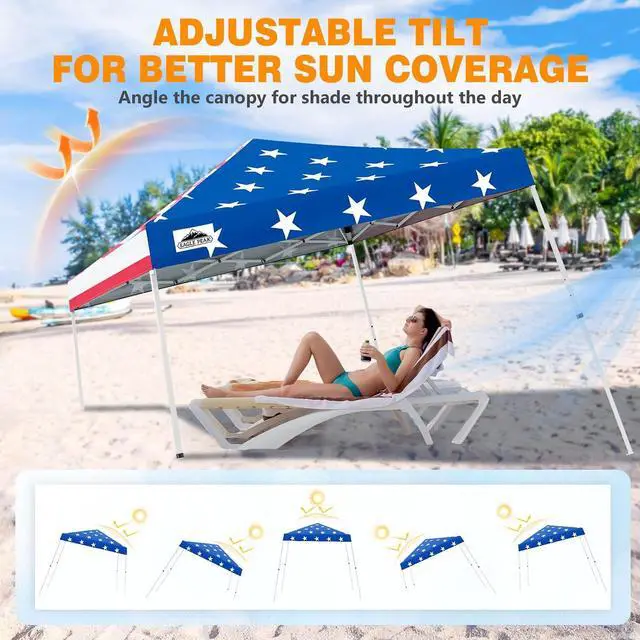 Alt view image 7 of 7 - 10x10 Slant Leg Pop-up Canopy Tent Easy One Person Setup Instant Outdoor Beach Canopy Folding Portable Sports Shelter 10x10 Base 8x8 Top (American Flag)