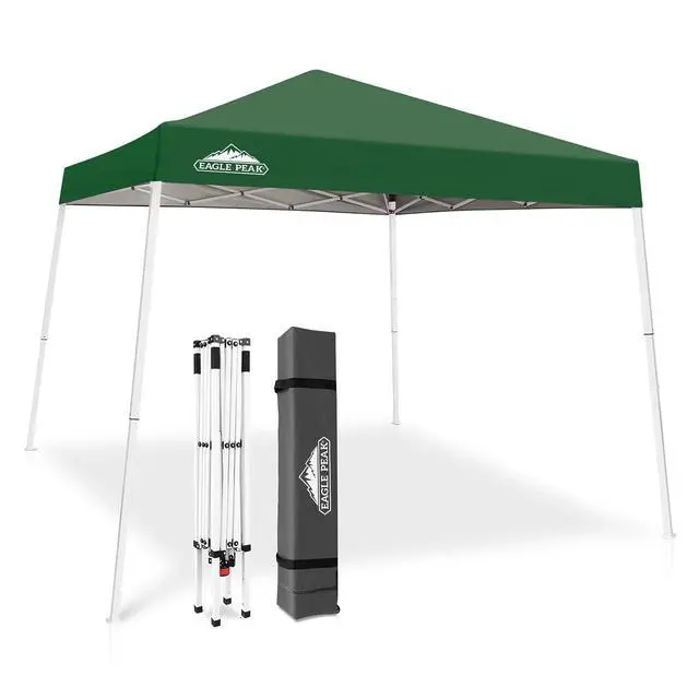 Alt view image 4 of 7 - 10x10 Slant Leg Pop-up Canopy Tent Easy One Person Setup Instant Outdoor Beach Canopy Folding Portable Sports Shelter 10x10 Base 8x8 Top (Green)