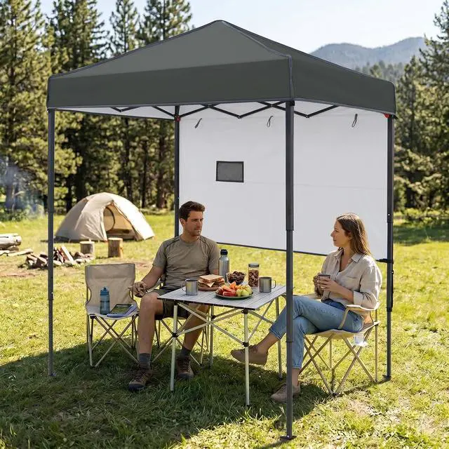 Alt view image 5 of 7 - 6x4 Instant Pop Up Canopy Tent with 1 Half Wall Panel, Straight Leg Sun Shelter, Portable Canopy with Carry Bag for Camping, Beach & Sports, Dark Gray