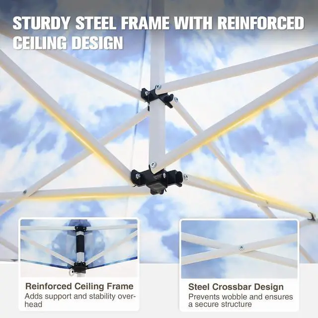 Alt view image 6 of 7 - Pop up Canopy 5x5, Outdoor Portable Canopy Tent with One Removable Sunwall, Carry Bag Included, Tie Dye Blue
