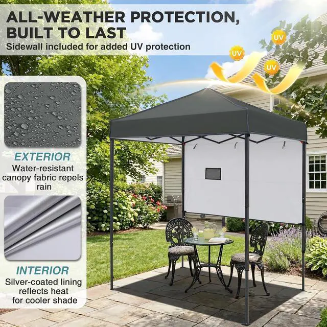Alt view image 4 of 7 - 6x4 Instant Pop Up Canopy Tent with 1 Half Wall Panel, Straight Leg Sun Shelter, Portable Canopy with Carry Bag for Camping, Beach & Sports, Dark Gray