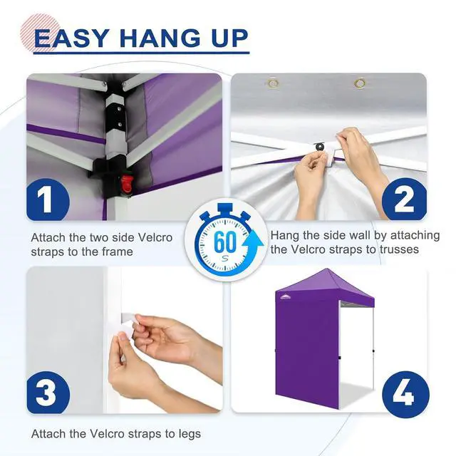 Alt view image 3 of 7 - Canopy Sidewall for 5x5 Pop Up Canopy Frame, Single Side Wall Panel Only (Fits 5x5 Straight Leg Frame, Canopy Top or Frame NOT Included), Purple
